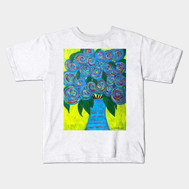 Blue Vase Bright Flowers Kids T-Shirt by Leslie Pino Durant